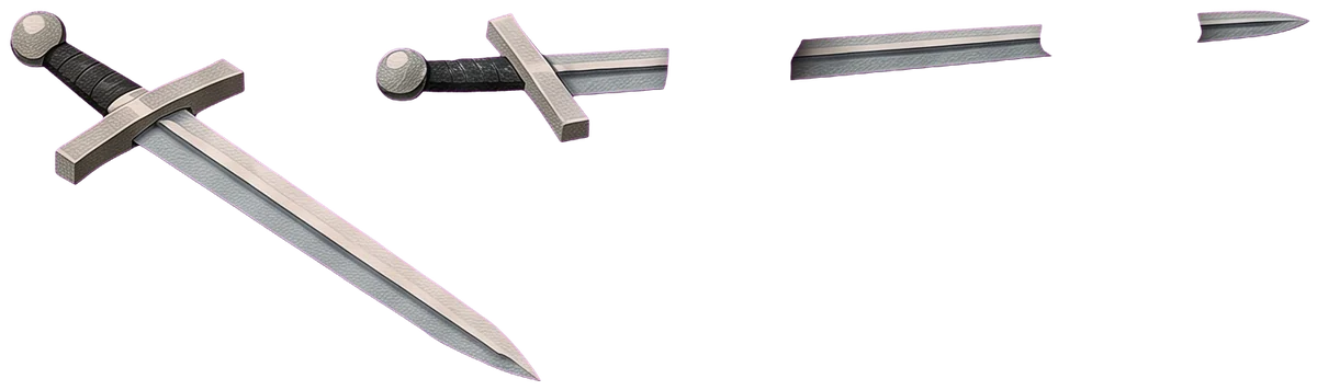 Two swords lying on the sandy ground in the foreground