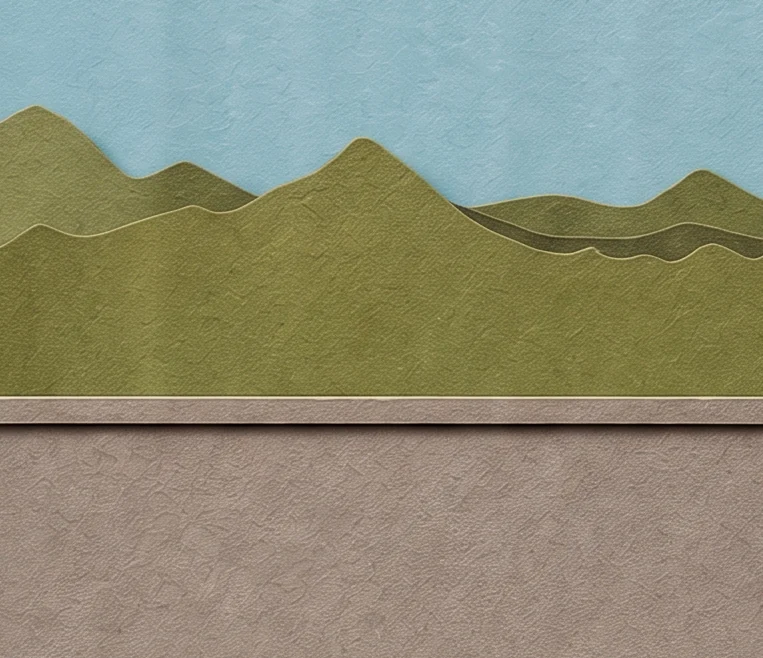 The bottoms of the staves planted in the ground, with green hills behind and a flat grey strip of earth in front