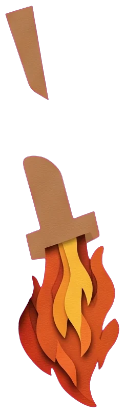 The Devil's left hand holding a burning torch upside down, the flames pointing at the ground