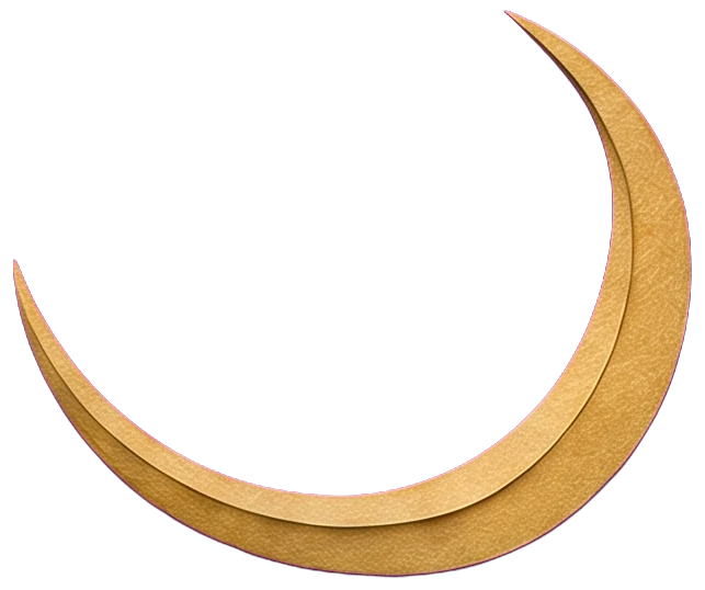 A golden crescent moon lying among the flowing blue folds of the High Priestess's robe at her feet