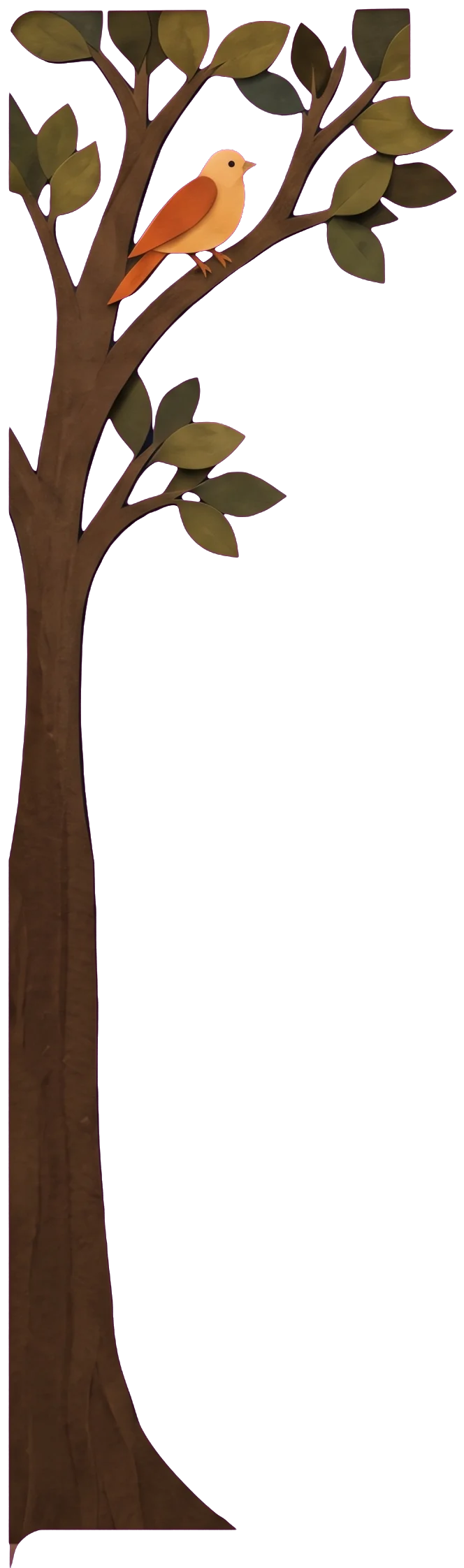 An orange bird perched on a branch of a leafy tree against the night sky