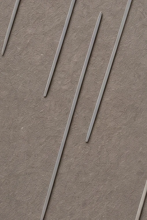 Thin slanting lines of rain falling across a grey background, with the point of a sword at the edge