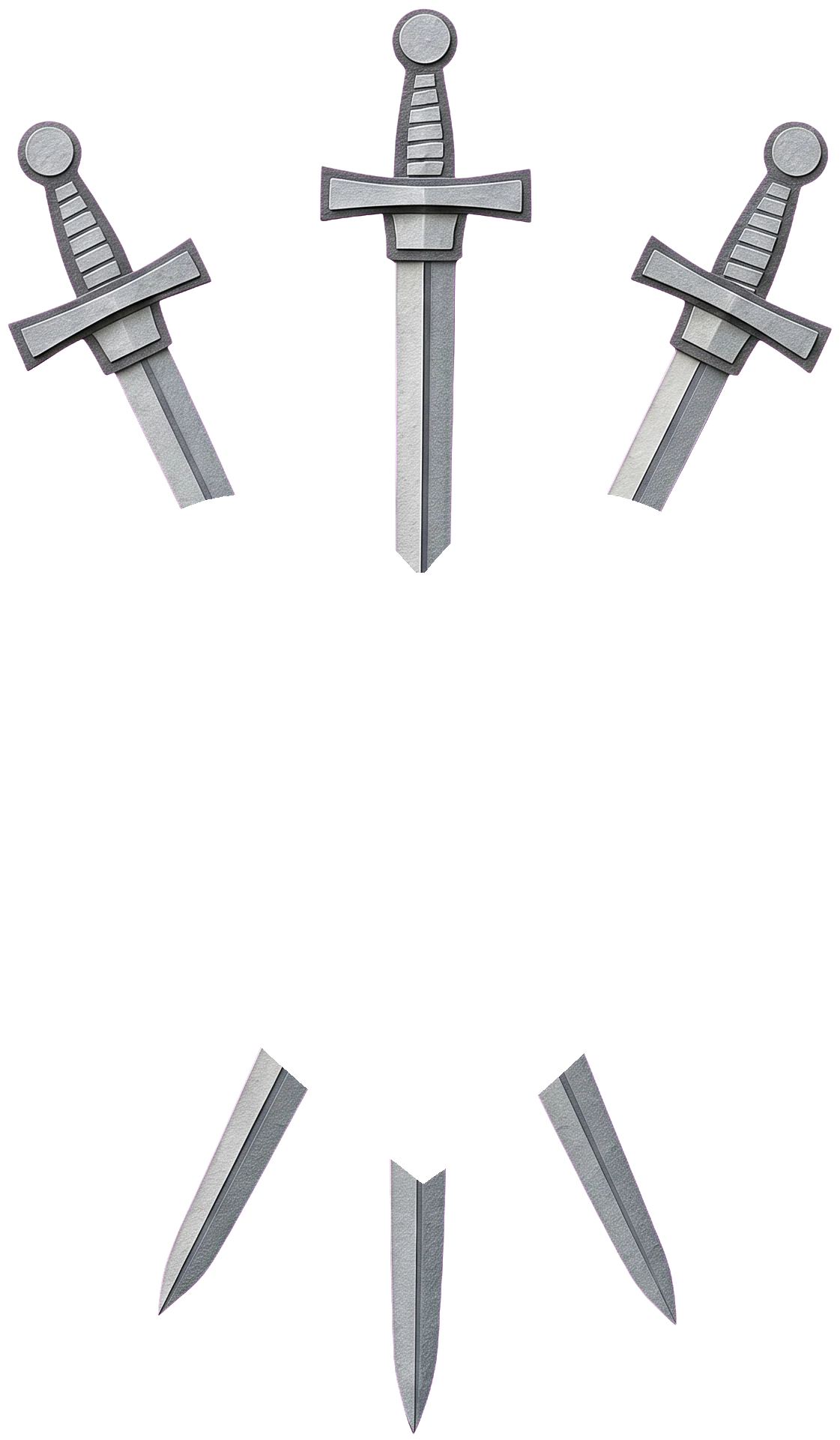 Three sword points coming out below the bottom of the red heart, against the rain