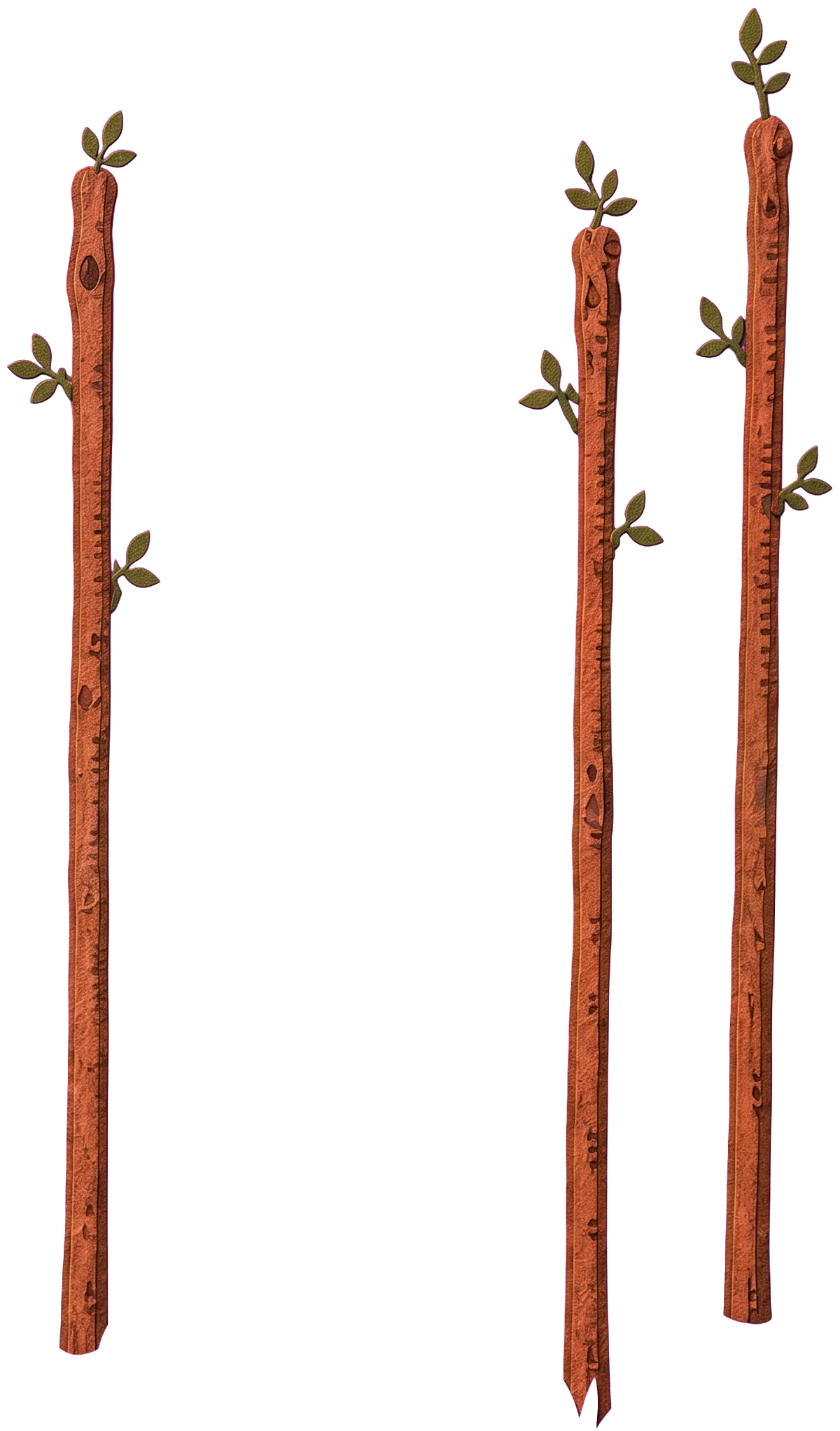 A hand in a blue sleeve gripping a tall upright wand with green shoots