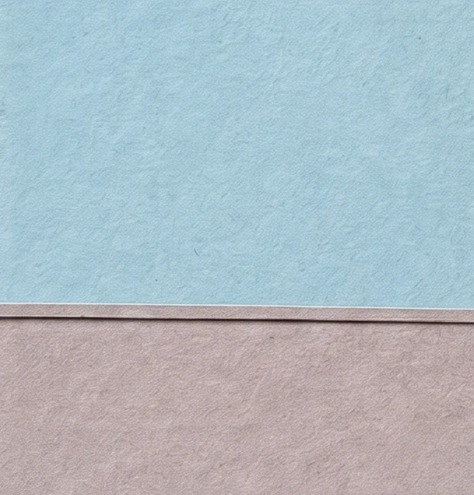 A small ship on blue waves under a pale blue sky, above a strip of flat lilac-grey ground