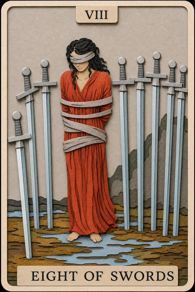Eight of Swords card, upright