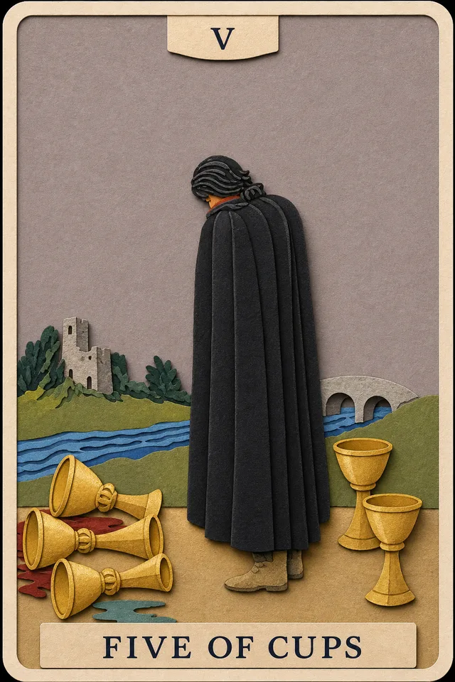 Five of Cups card, upright