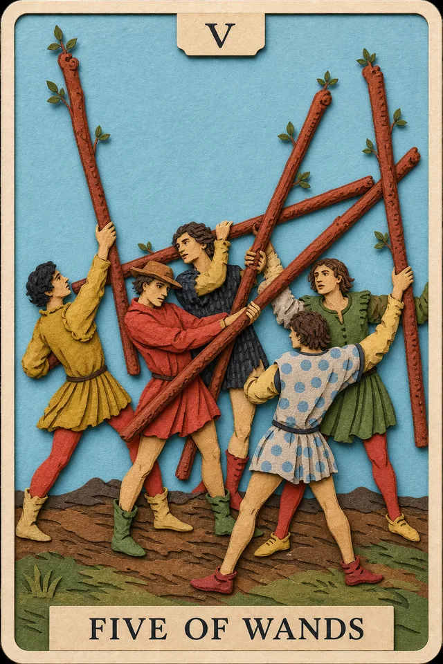 Five of Wands card, upright