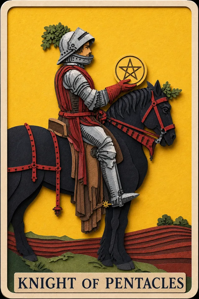 Knight of Pentacles card, upright