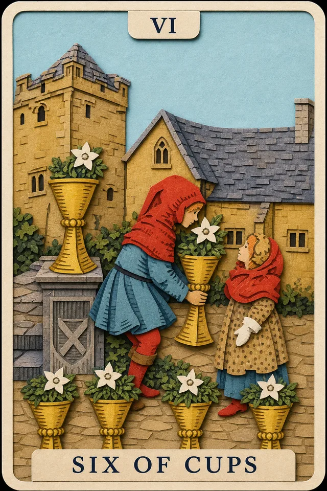 Six of Cups card, upright