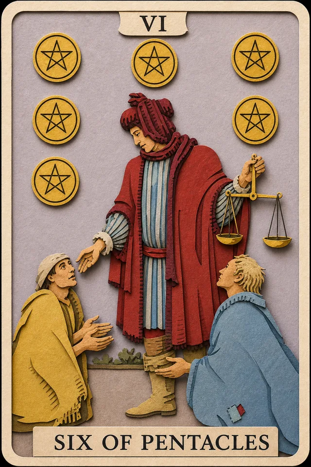 Six of Pentacles card, upright