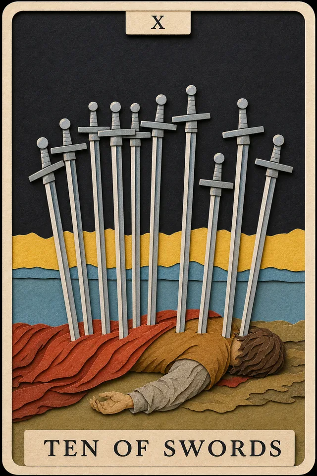 Ten of Swords card, upright