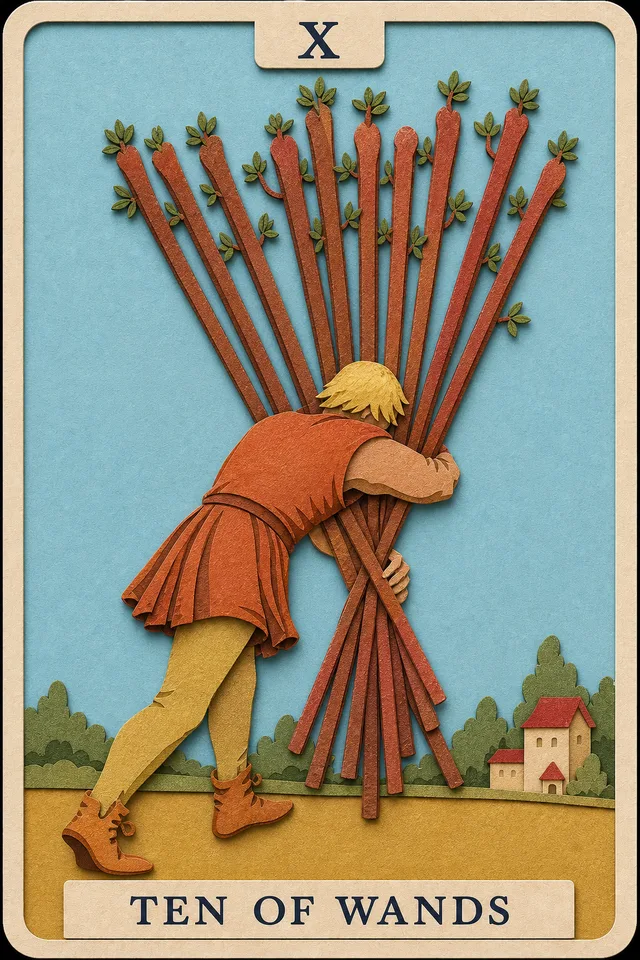 Ten of Wands card, upright