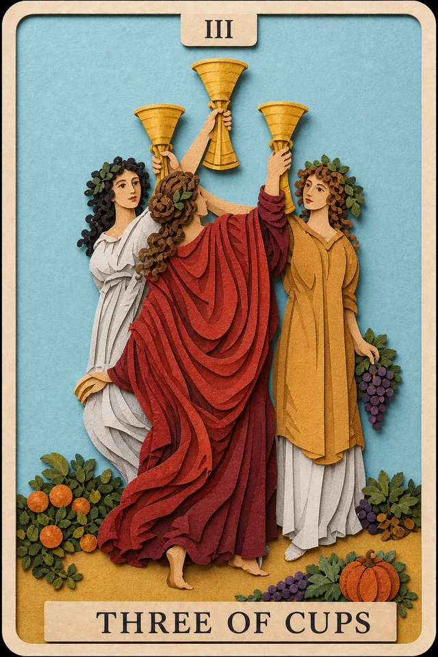 Three of Cups card, upright