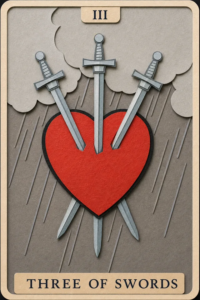 Three of Swords card, upright