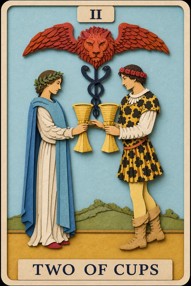 Two of Cups card, upright